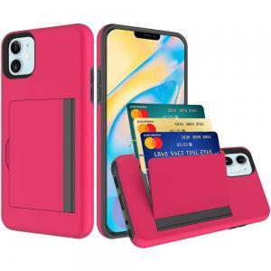 Card Holder Tuff Armor Hybrid Case Cover - Hot Pink for Iphone 12 Mini