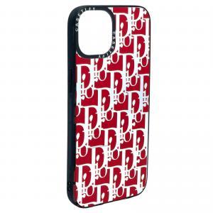 For iPhone 14 Mirror Fashion Designer Case-Red Dior