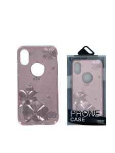 2in1 Gliter Case Pink with flower For IPhone X/XS