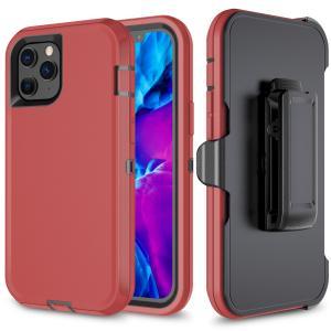 Shockproof Defender Case with Holster, Red for iPhone 13 Pro