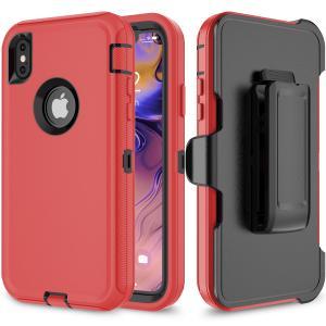 Shockproof Defender Case with Holster for IPhone XR -Red