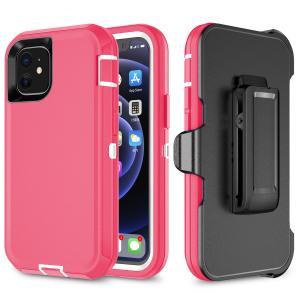 Shockproof Defender Case with Holster for IPhone 12 Mini Pink/White