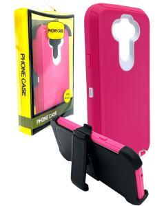 Shockproof Defender Case with Holster for LG Aristo 5+ -Pink