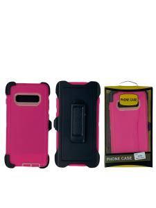 Shockproof Defender Case with Holster for Samsung S10 Plus -Pink/White