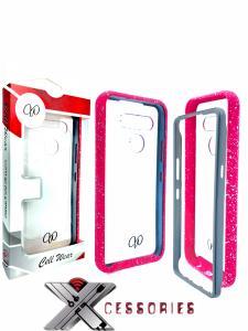 2 Piece Shock Proof Transparent Case for LG Aristo 5 - Clear/Pink