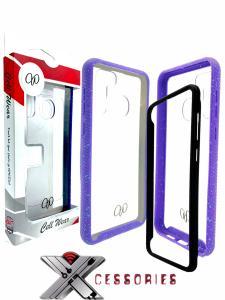 2 Piece Shock Proof Transparent Case for Samsung Galaxy A21 - Clear/Purple