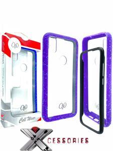 2 Piece Shock Proof Transparent Case for T-Mobile Revvl 4 - Clear/Purple