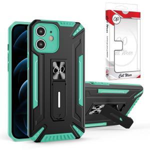 Kickstand Magnetic Mount Heavy-Duty Case For iPhone 12 - Green/Black