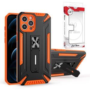 Kickstand Magnetic Mount Heavy-Duty Case For iPhone 12 Pro - Orange/Black