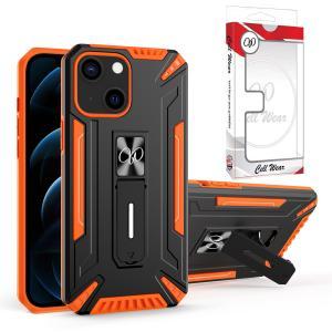 Kickstand Magnetic Mount Heavy-Duty Case For iPhone 13 - Orange/Black