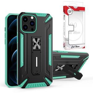 Kickstand Magnetic Mount Heavy-Duty Case For iPhone 13 Pro - Green/Black