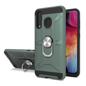 Shockproof Magnetic Ring stand case for Samsung A20 - Green/Black
