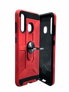 Shockproof Magnetic Ring stand case for Samsung A20 - Red/Black