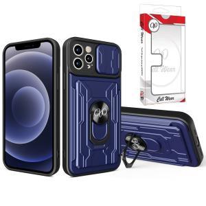 2-In-1 Card Holder Ring Stand Case Navy Blue-For iPhone 12/12 Pro
