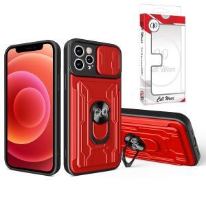 2-In-1 Card Holder Ring Stand Case Red-For iPhone 12/12 Pro