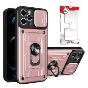 2-In-1 Card Holder Ring Stand Case Rose Gold-For iPhone 12 Pro Max