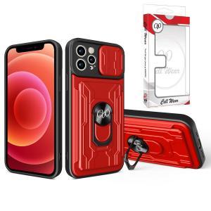 2-In-1 Card Holder Ring Stand Case Red-For iPhone 13 Pro