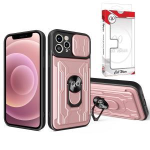 2-In-1 Card Holder Ring Stand Case Rose Gold-For iPhone 13 Pro