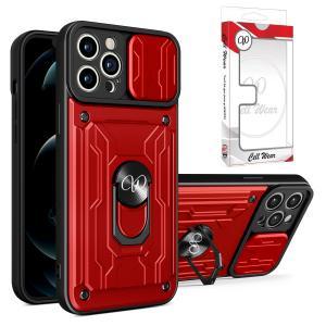 2-In-1 Card Holder Ring Stand Case Red-For iPhone 13 Pro Max
