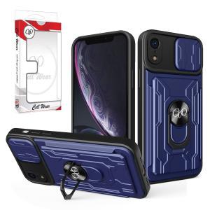 2-In-1 Card Holder Ring Stand Case Navy Blue-For iPhone XR