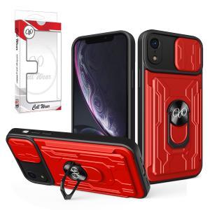 2-In-1 Card Holder Ring Stand Case Red-For iPhone XR