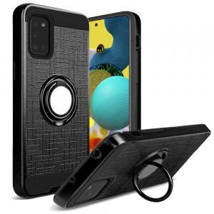 Metallic Brushed Magnetic Ring Stand Hybrid Case For Samsung A51 5G - Black
