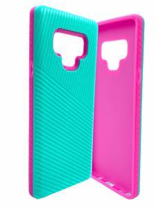 Textured  Lines Hard Plastic Case For Samsung Galaxy Note 9 - Teal/Hot Pink