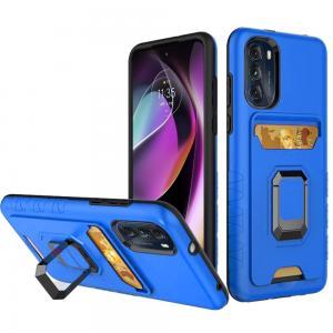 For Moto G 5G 2022 Card Holder with Magnetic Ring Stand Hybrid Case Cover -