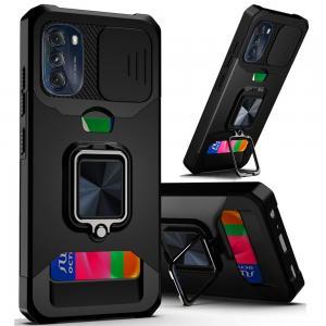 For Moto G 5G 2022 Card Magnetic Ring Stand Hybrid Camera Case Cover Black