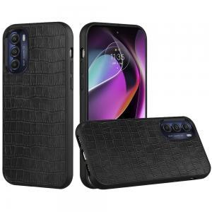 For Moto G 5G 2022 Hard PU Leather Croc Design Hybrid Case Cover - Black
