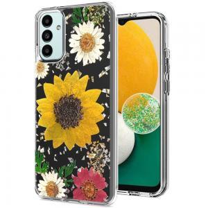 For Samsung Galaxy A13 5G Floral Glitter Design Case Cover - Sunflower