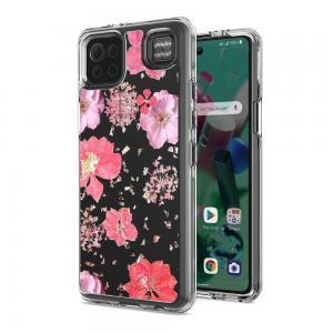 Floral Glitter Design Case Cover For LG K92 5G - Pink Flowers