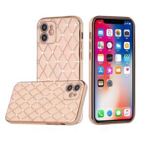 For Apple iPhone 14 Plus Diamonds on Electroplated Grid Design TPU Case Cov