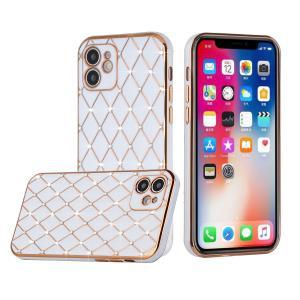 For iPhone 12 (Dual Camera Punch) Diamonds on Electroplated Grid Design TPU
