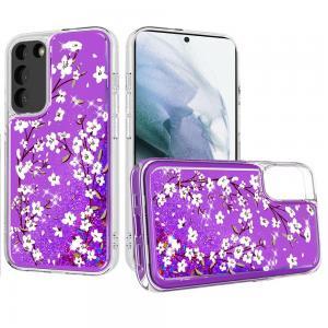 For Samsung Galaxy S22 Design Water Quicksand Glitter Case  - Purple Floral