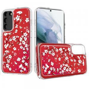 For Samsung Galaxy S22 Design Water Quicksand Glitter Case  - Red Flower