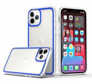 For iPhone 13 6.1 Colored Frame Bumper Silk  TPU Hybrid Case  - Blue