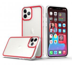 For iPhone 13 6.1 Colored Frame Bumper Silk  TPU Hybrid Case  - Red