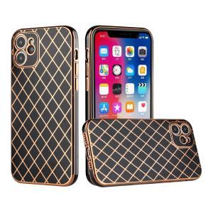 For iPhone 13 Pro Max Electroplated Grid Diamond Lines TPU Case Cover - Bla
