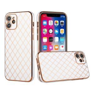 For iPhone 13 Pro Max Electroplated Grid Diamond Lines TPU Case Cover - Whi