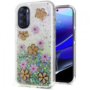 For Moto G Stylus 5g 2022 Allure Floral Ornament Glitter Shiny Yellow