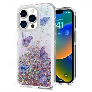 For Apple iPhone 14 MAX 6.7" Butterfly Glitter Shiny Hybrid Case Cover