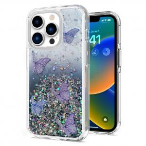 For Apple iPhone 14 6.1" Butterfly Glitter Shiny Hybrid Case Cover - B