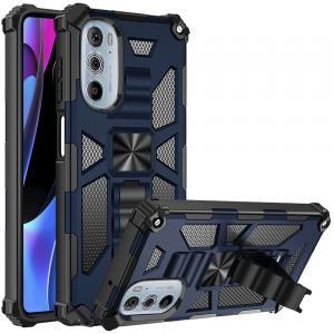 For Motorola Edge Plus 2022 Machine Magnetic Kickstand Case Cover - Dark Bl