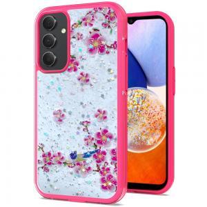 For Samsung A14 5G Floral Epoxy Glitter Colorful Frame Hybrid Case Cover -