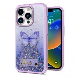 For Apple iPhone 14 MAX 6.7" Happy Glitter Epoxy Smile Butterfly Ornam