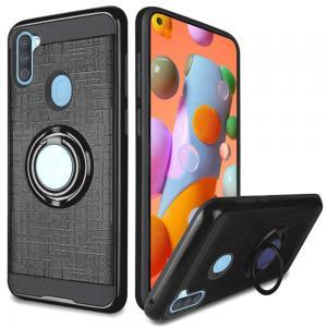 Metallic Brushed Magnetic Ring Stand Hybrid Case Black for Samsung A11