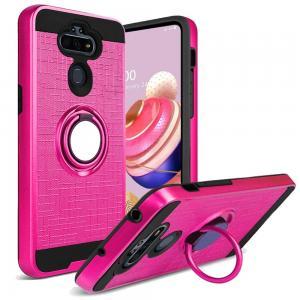 Metallic Brushed Magnetic Ring Stand Hybrid Case For LG Aristo 5 - Hot pink