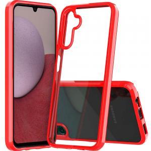 For Samsung A14 5G Clear Transparent Hybrid Case Cover - Clear PC + Red TPU