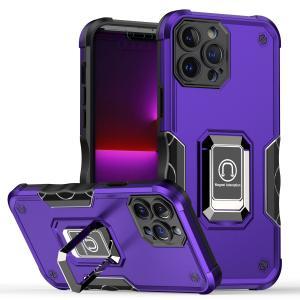 For iPhone 15 Pro OPTIMUM Magnetic Ring Stand Hybrid Case Cover - Dark Purp